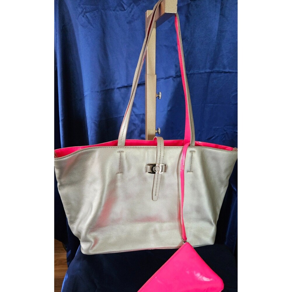 ANTONIO MELANI CHAMPAGNE GOLD & BRIGHT PINK LARGE TOTE IN EXCELLENT CONDITION